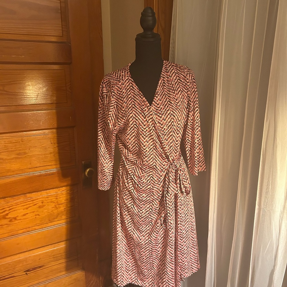 LuLaRoe Red and White Chevron Long Sleeve Dress